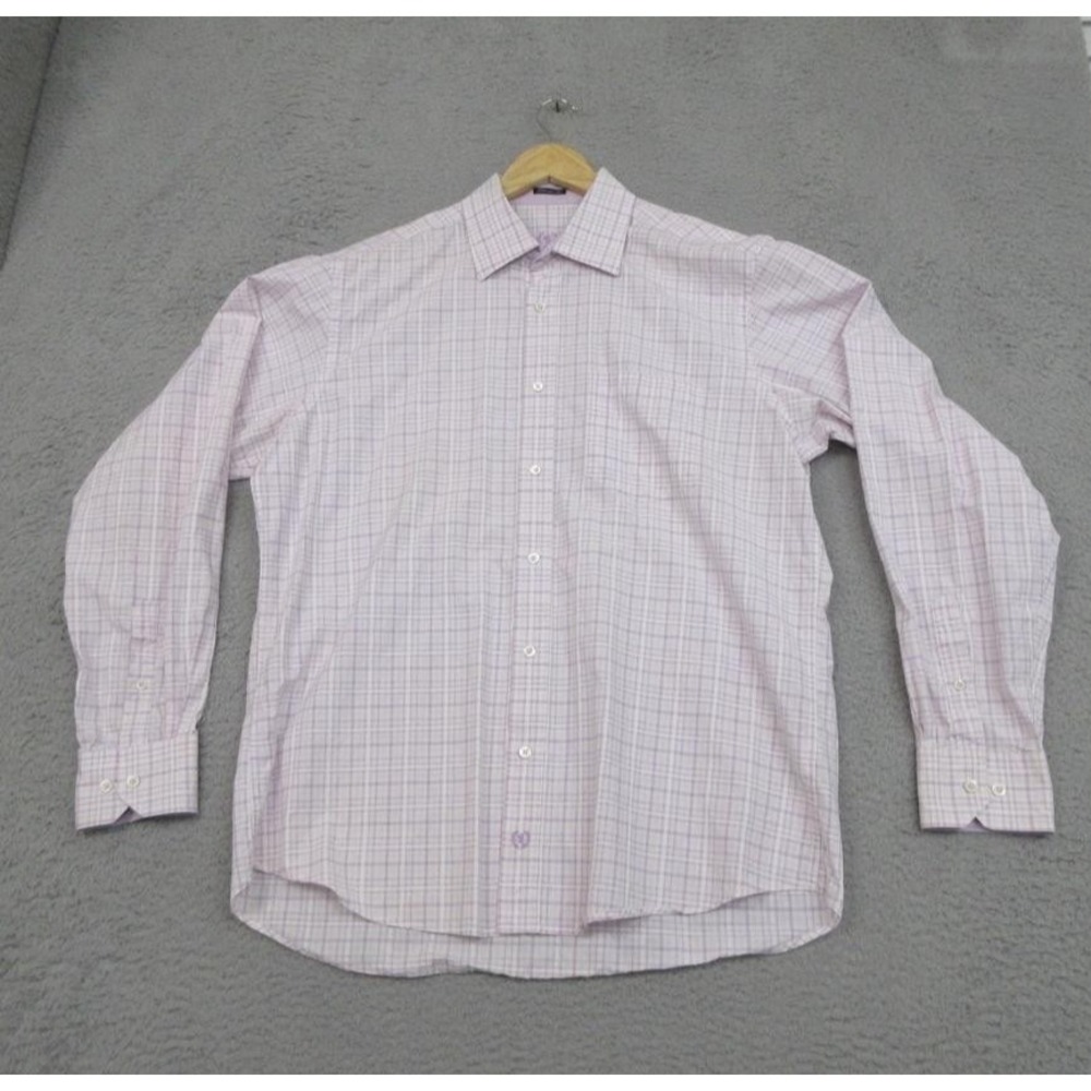 Bugatchi Uomo Shirt Mens‎ Large Purple Check Classic Fit Cotton Long Sleeve